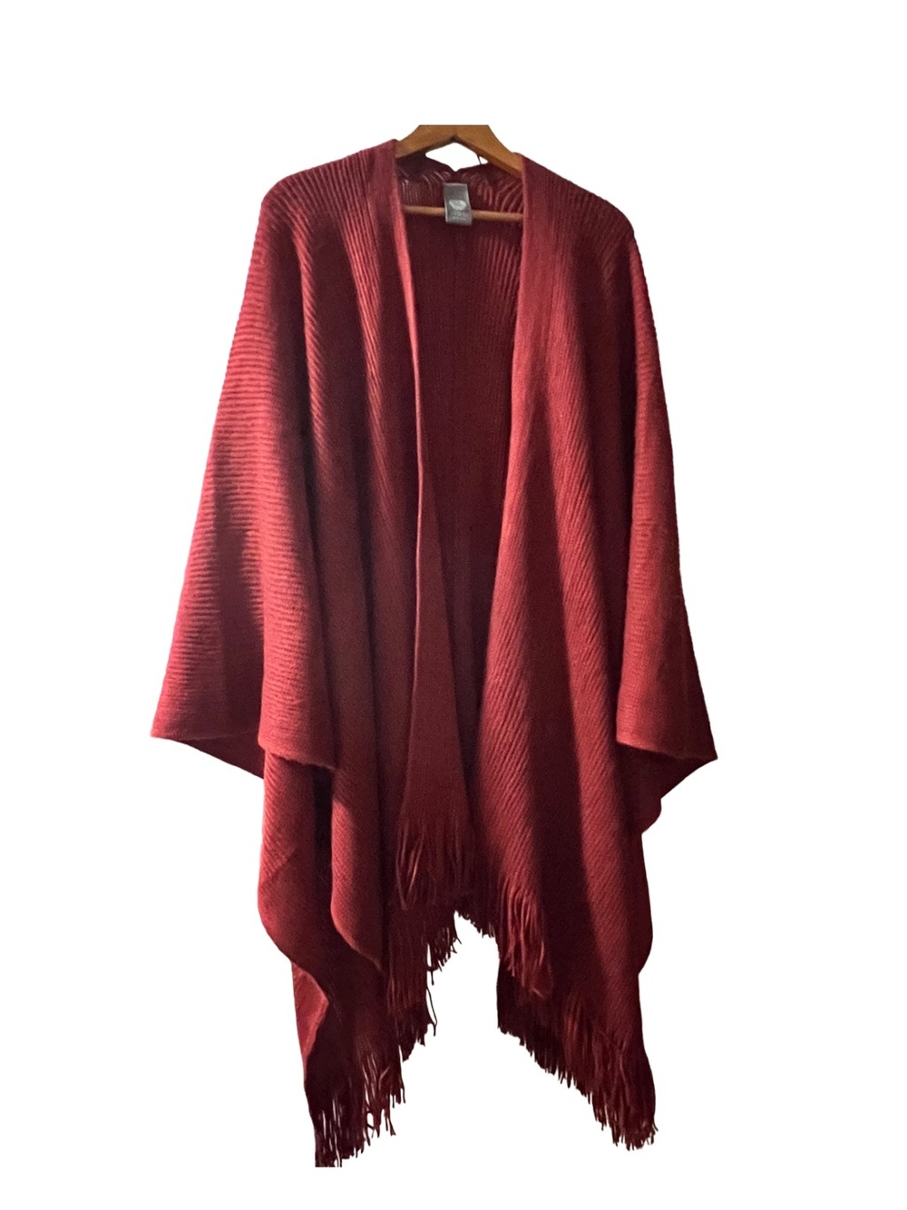 Vince Camuto Burgundy Fringe Open-Front Poncho